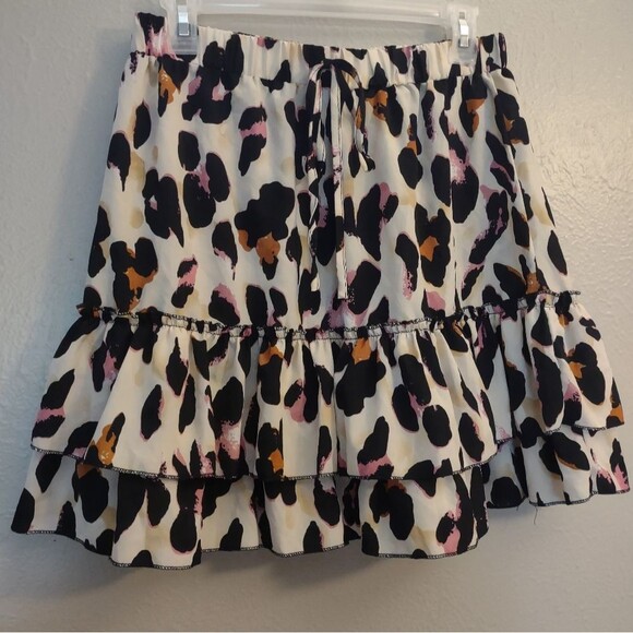 Leopard Print Tiered Ruffle Mini Skirt Size Large - Picture 2 of 11